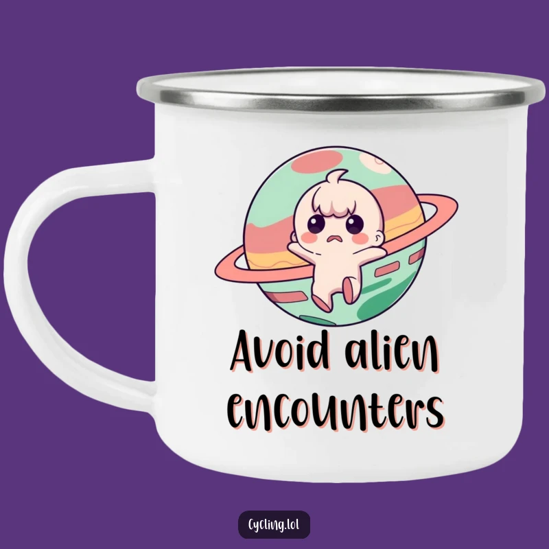 Funny Alien Jump Camping Mug: Escape Planets with a Grin, Great Funny Gift
