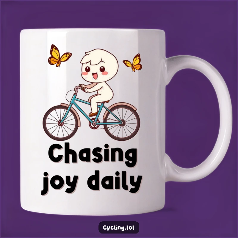 Funny Kawaii Butterfly Chase Mug - Delightful Bicycle Adventure Gift