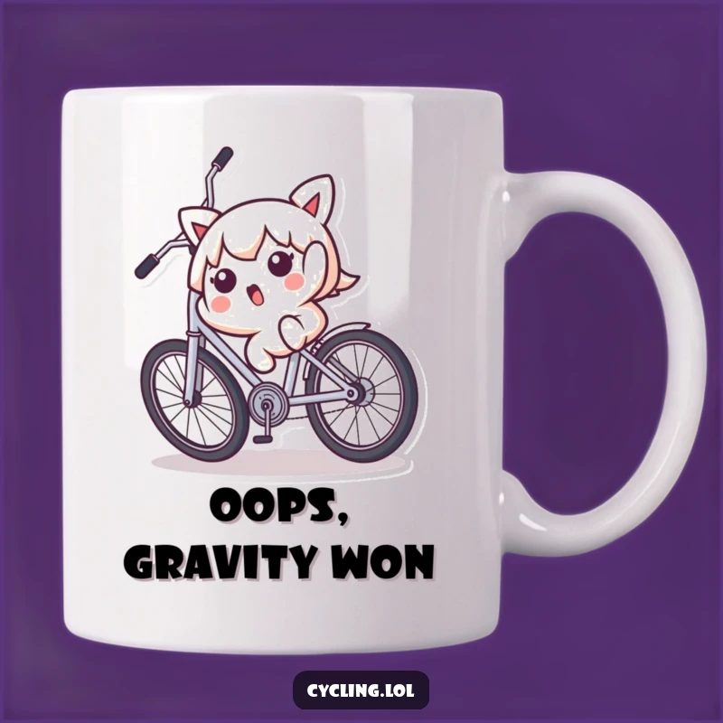 Funny Kawaii Fall Mug - Hilarious Bicycle Mishap Gift