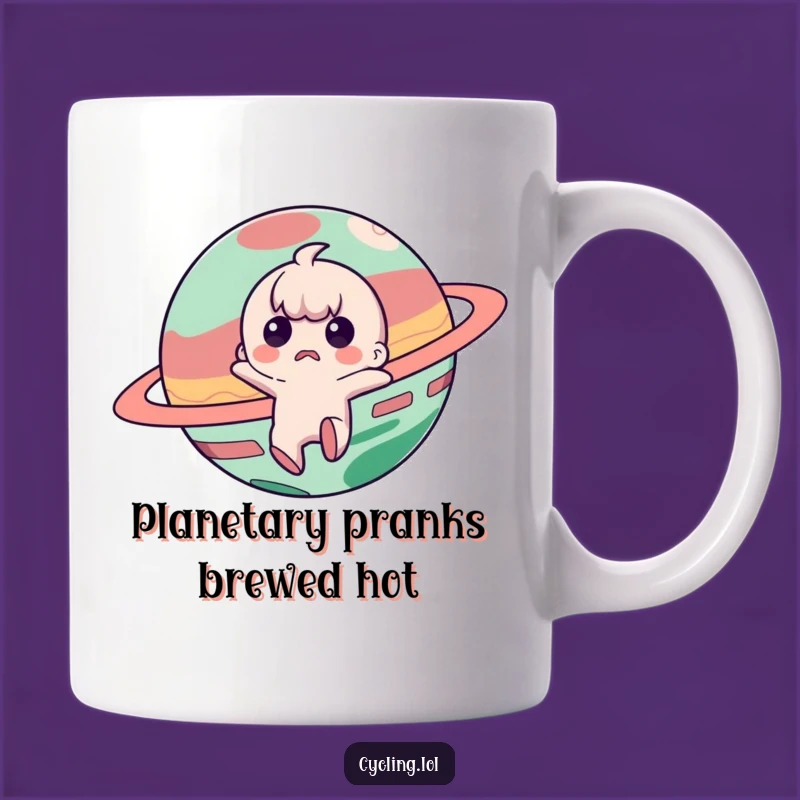 Funny Alien Encounter Mug: Startled Character & Mischief Planet, Perfect Funny Gift
