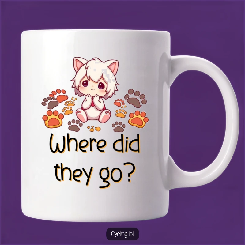 Funny Nature Explorer Mug: Character Ponders Animal Tracks Thoughtfully