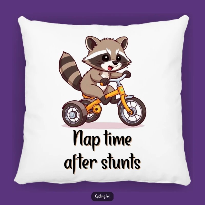 Funny Raccoon Wheelie Tricycle Pillow - Comfy and Hilarious Home Decor