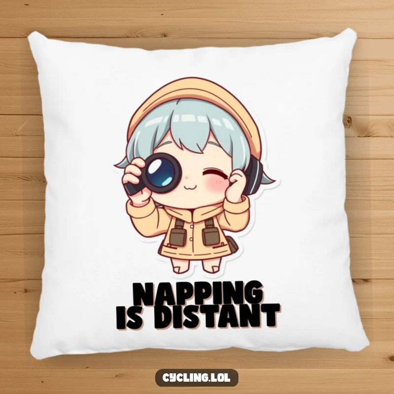 Funny Pillow: A character focused on adjusting binoculars, bringing a humorous touch of adventure and exploration to any cozy space, a great gift idea.