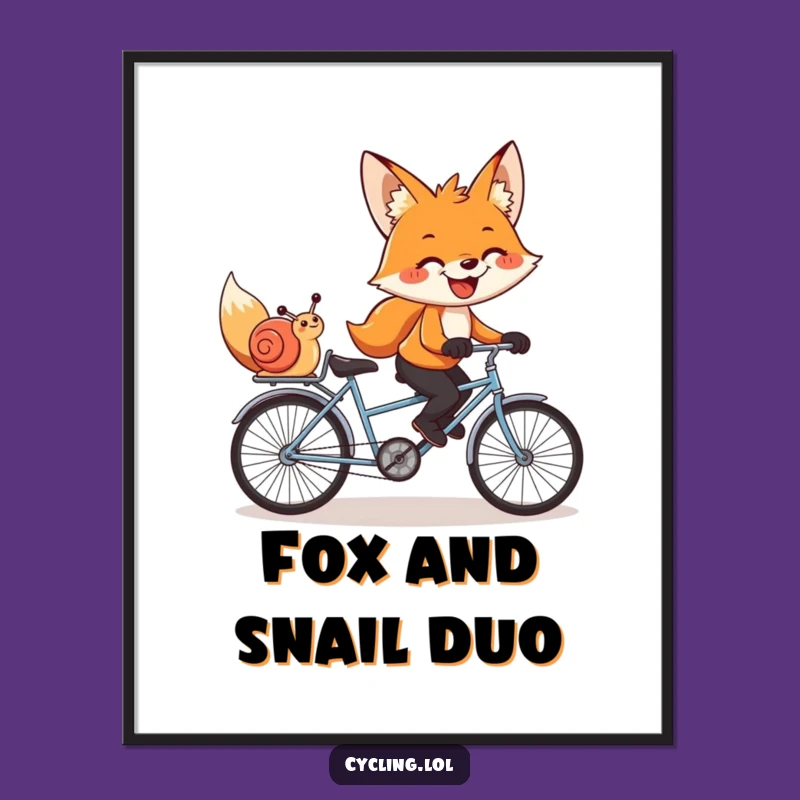 Funny Fox & Snail Digital Art: Tandem Bike Humor Print, Instant Funny Gift