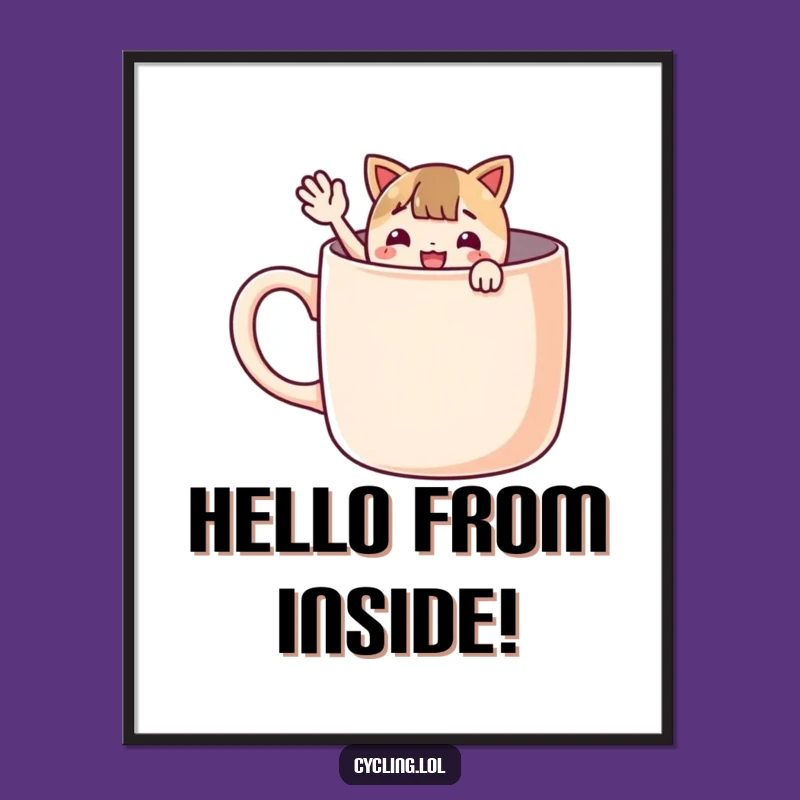 Funny Giant Mug Digital Art Print: Waving Character Art, Cheerful Decor, Perfect Gift