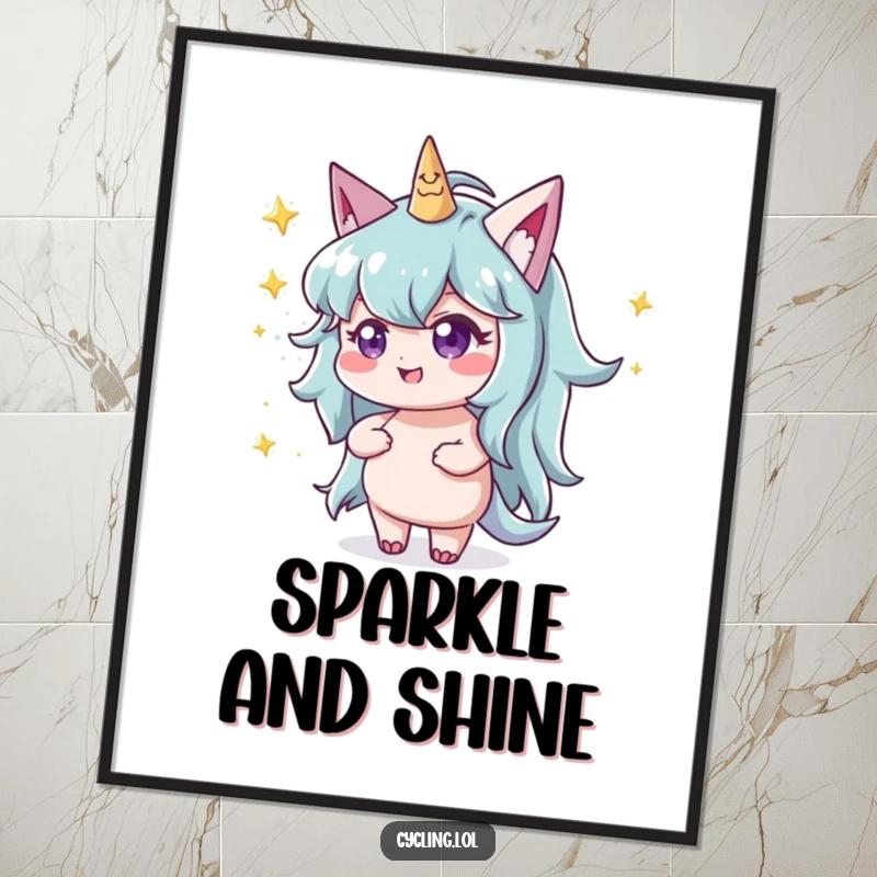 Funny character with a mischievous twinkle throwing glittery stardust, a digital art print full of playful magic.