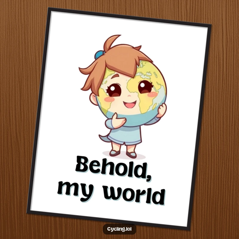 Funny digital art print of a character dramatically presenting the Earth globe with a confident flourish, ready for download and display.