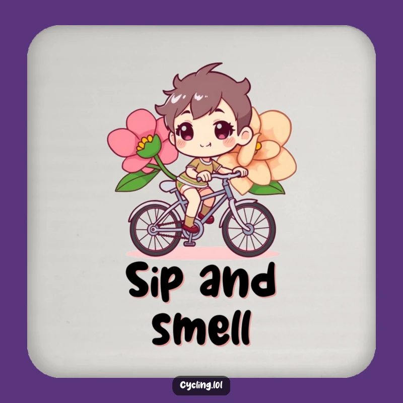 Funny Bicycle Flower Drink Coasters, Determined Rider, Cheerful Set, Floral Protectors