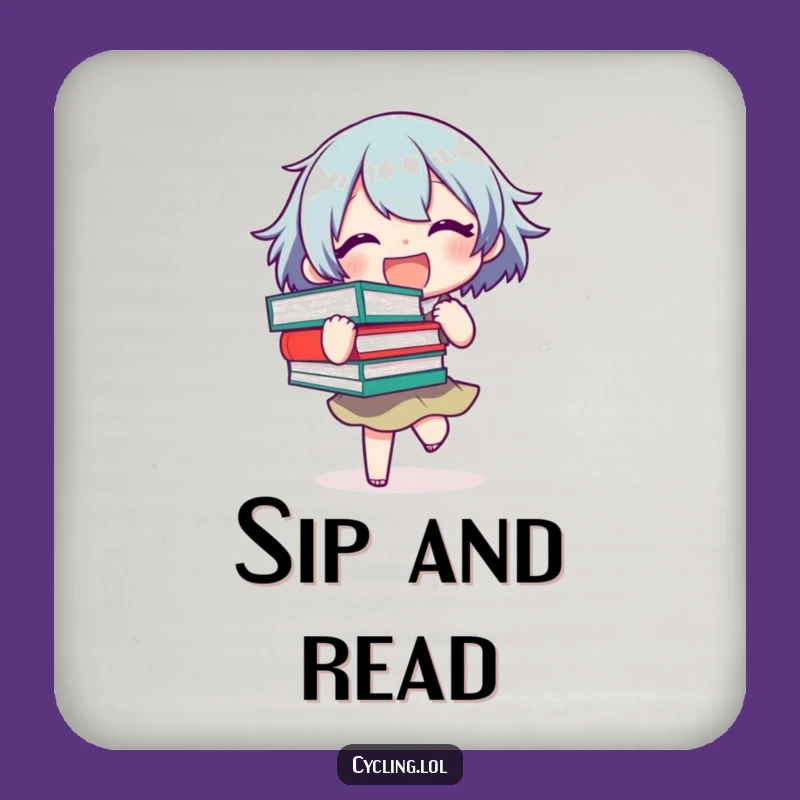 Funny Book Lover Coaster: Reader Balancing Books Drink Coaster, Unique Funny Gift