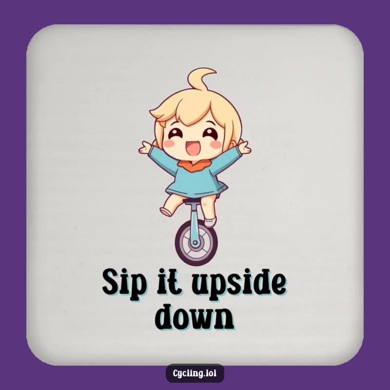 Funny Upside Down Unicycle Drink Coaster: Protect Surfaces with Humor