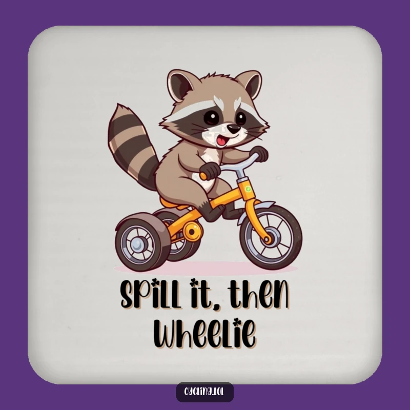 Funny Raccoon Wheelie Tricycle Coaster - Protect Surfaces with Humor!
