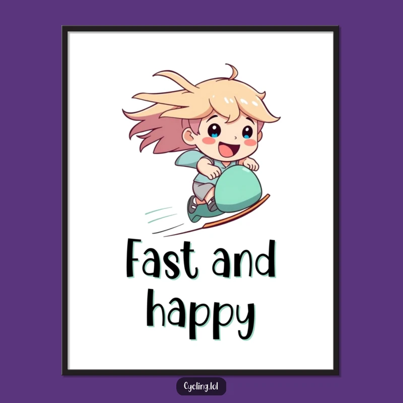 Funny Speed Poster, Downhill Rider, Happy Smile, Thrill Seeker Wall Art