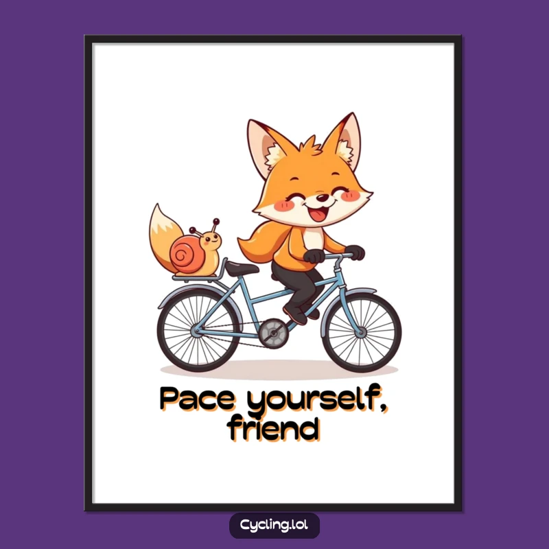 Funny Fox & Snail Poster: Tandem Bike Art Print, Unique Funny Gift