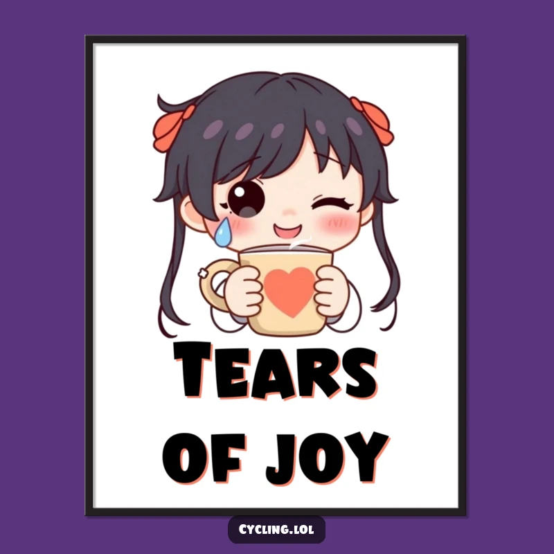 Funny Happy Tear Mug Poster - Heartwarming Wall Art for Coffee Lovers!