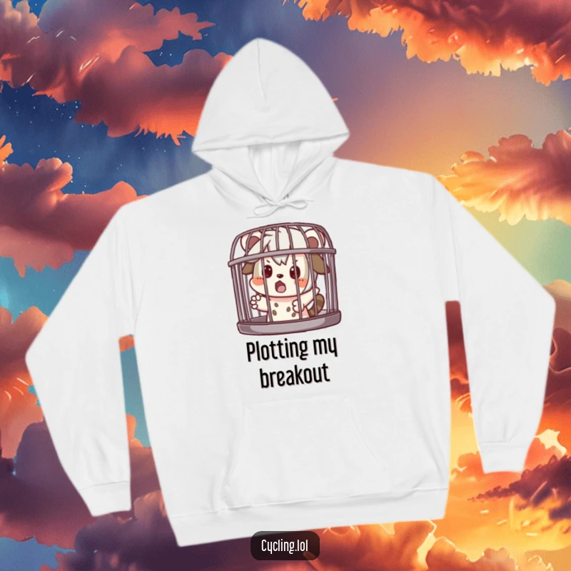 Funny Hoodie: Character playfully acting caged and looking surprised, a humorous design that brings warmth and laughter, an ideal funny gift for pranksters.