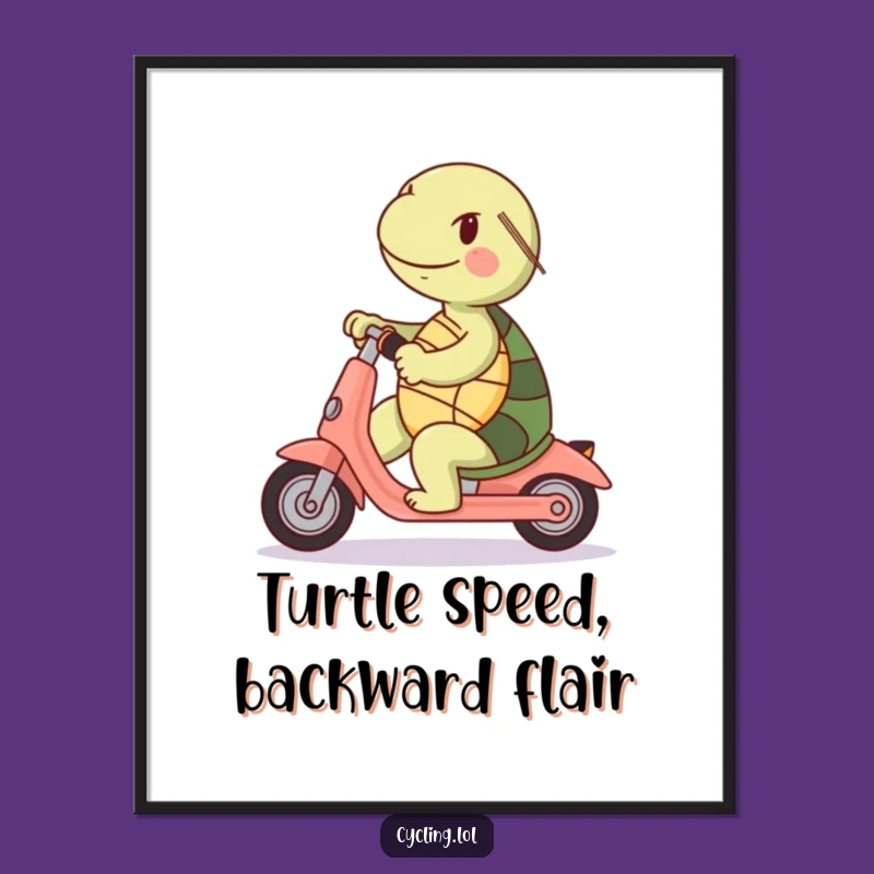 Free Printable Funny Wall Art: Turtle Scooter Backwards - Whimsical Downloadable Decor