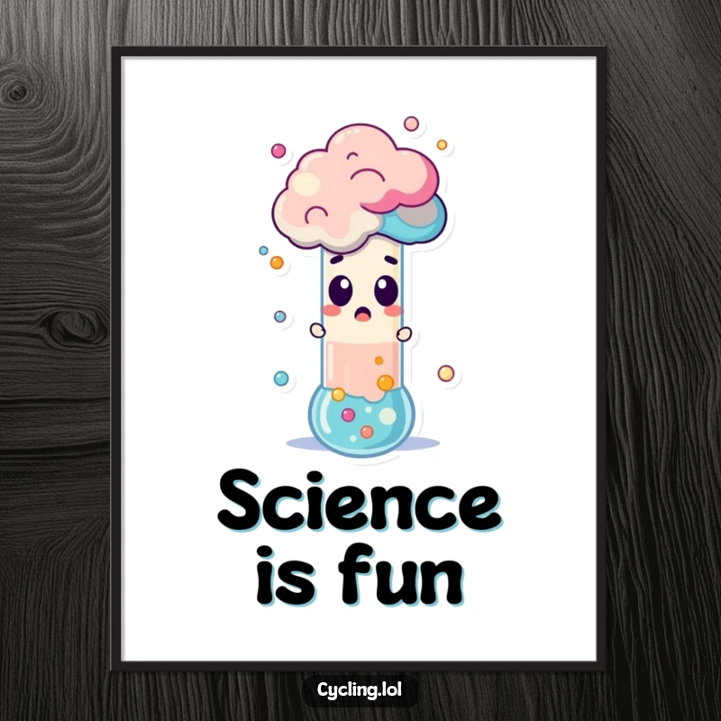 Funny Free Printable Wall Art showing a surprised character as a test tube erupts with colorful foam, a delightful lab mishap.