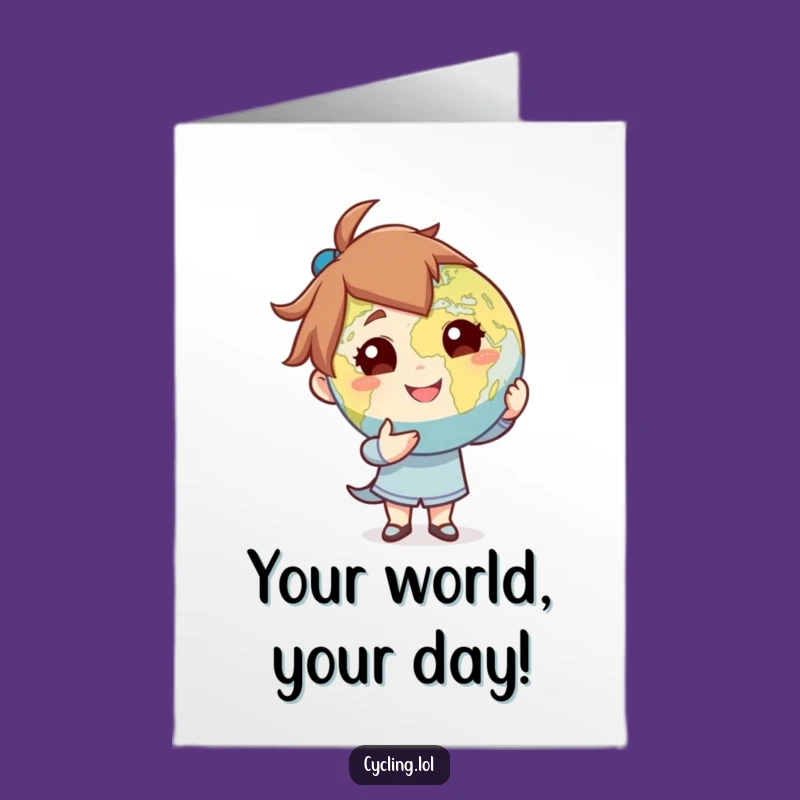 Free Printable Birthday Card: Confident Character Presents Globe - Funny World Gift