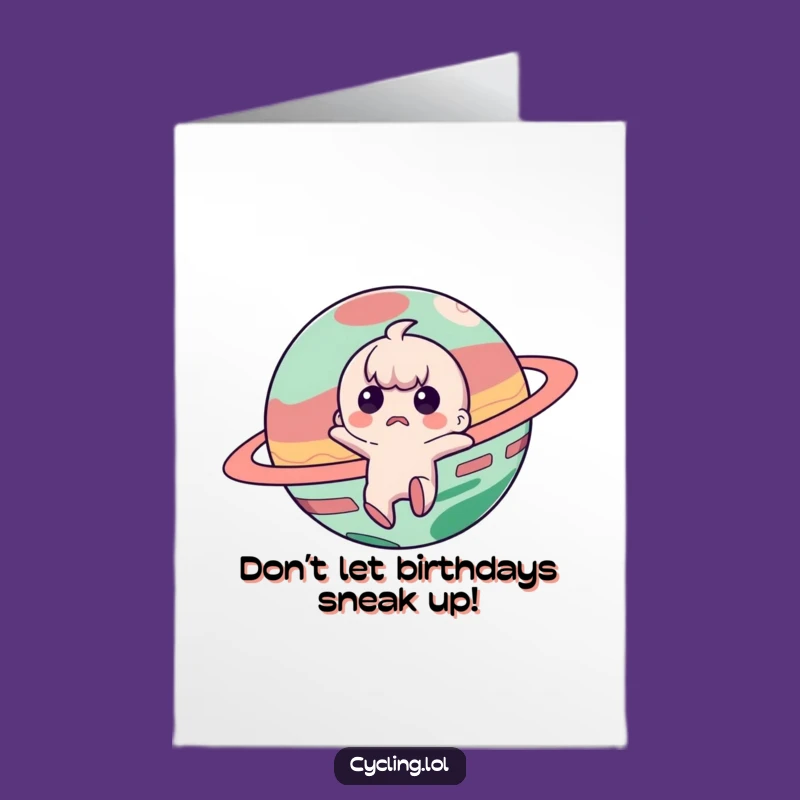 Free Printable Funny Birthday Card: Startled Astronaut Dodging Planet LOL Downloadable