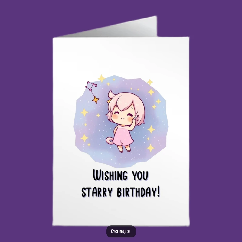 Free Printable Birthday Card: Constellation Artist Character - Downloadable Gift