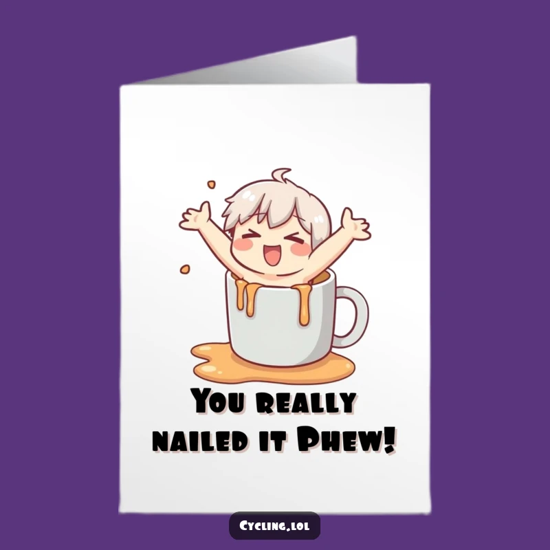 Free Printable Congrats Card: Slipping Mug Character for Unexpectedly Funny Downloadable Gift