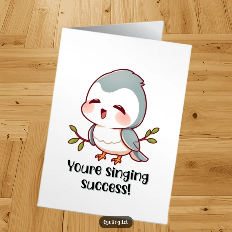Funny Free Printable Congratulations Card: Character listens to bird sounds with delight, celebrating happy news and joyful moments.