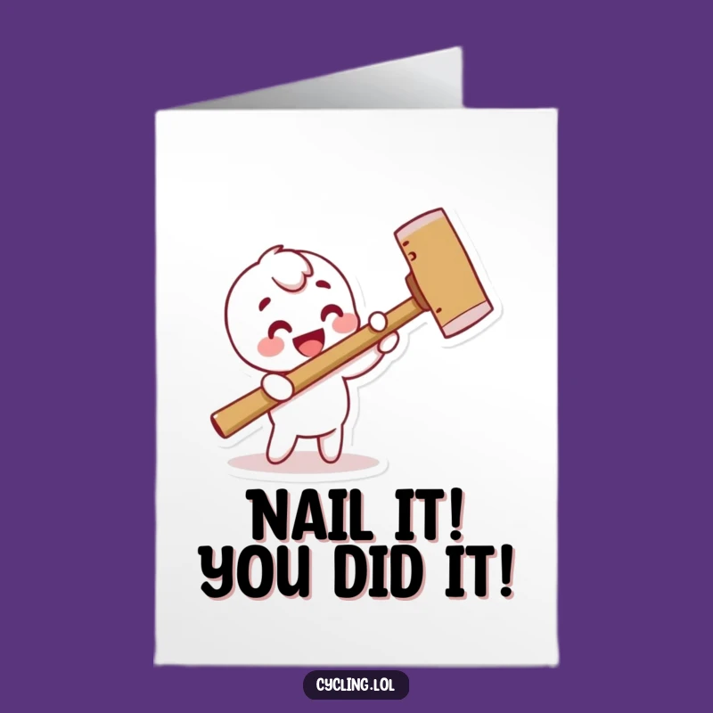 Free Printable Congrats Card: Funny Hammering Character Downloadable Gift
