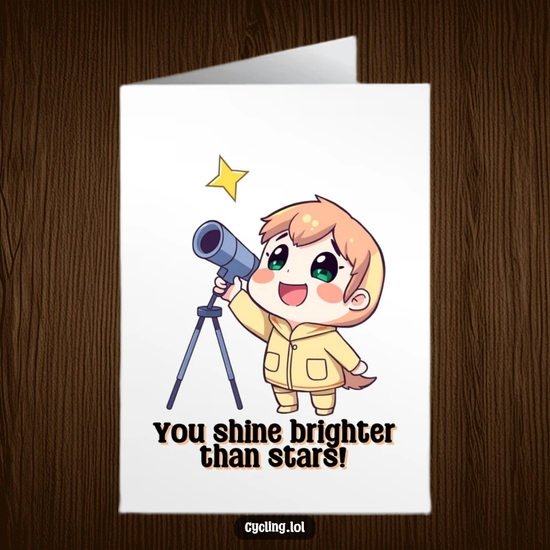 Funny Free Printable Congrats Card: Astronaut gazes at star with telescope, celebrating a cosmic success.