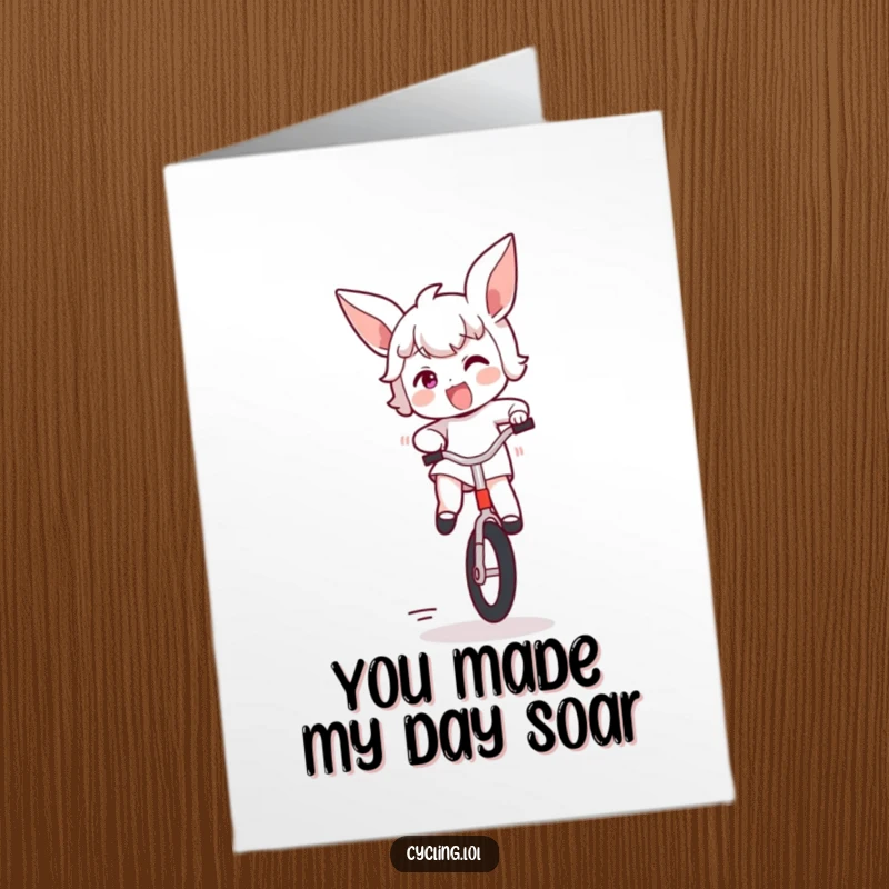 Funny Free Printable Thank You Card: Energetic unicyclist bouncing along, ears flapping happily. A delightful thanks.
