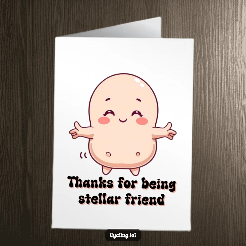 Funny free printable thank you card: character shares a warm embrace with a comet, conveying deep appreciation.