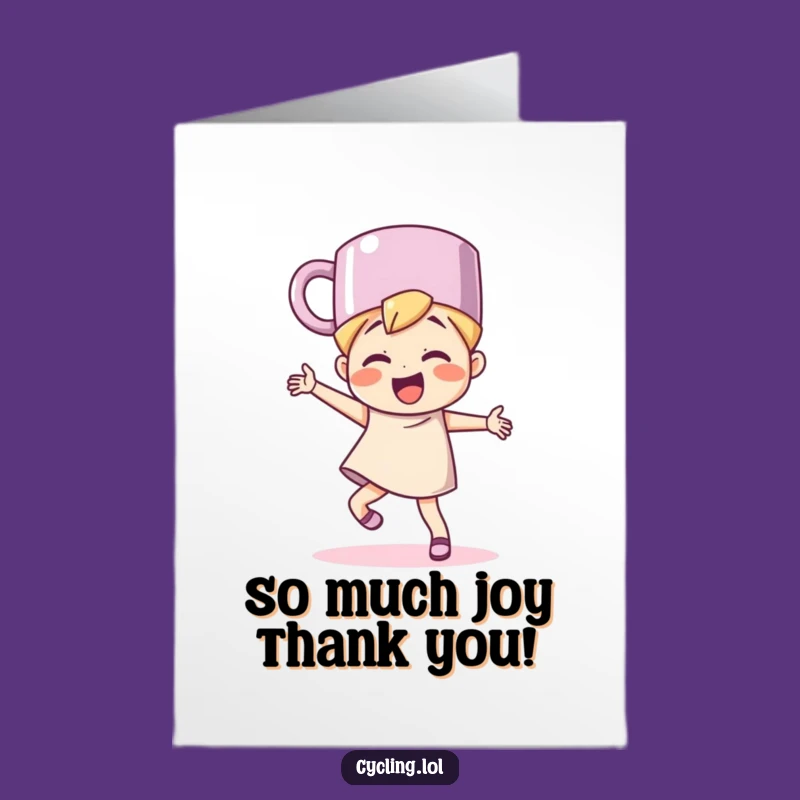 Free Printable Thank You Card: Dancing Mug Hat Expressing Joy Downloadable Greeting