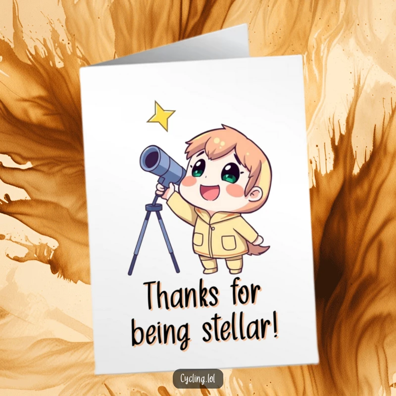 Funny Free Printable Thank You Card: Astronaut uses telescope to send thanks to a distant shining star.