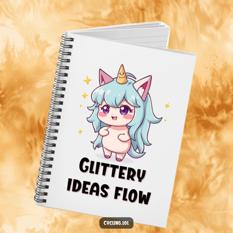 Funny character with a mischievous twinkle throwing glittery stardust on a notebook cover, for your magical thoughts.