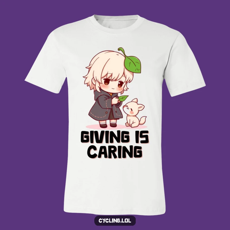 Funny Kindness T-Shirt: Character Offers Leaf to Grateful Animal