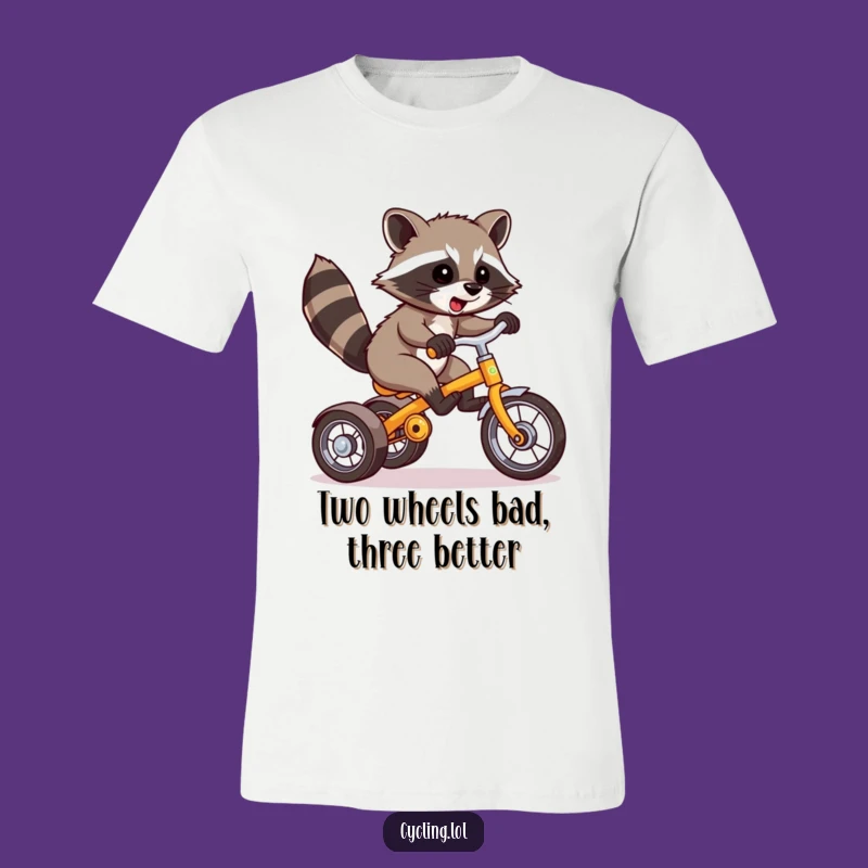 Funny Raccoon Wheelie Tricycle T-Shirt - Hilarious Graphic Tee for Pranksters
