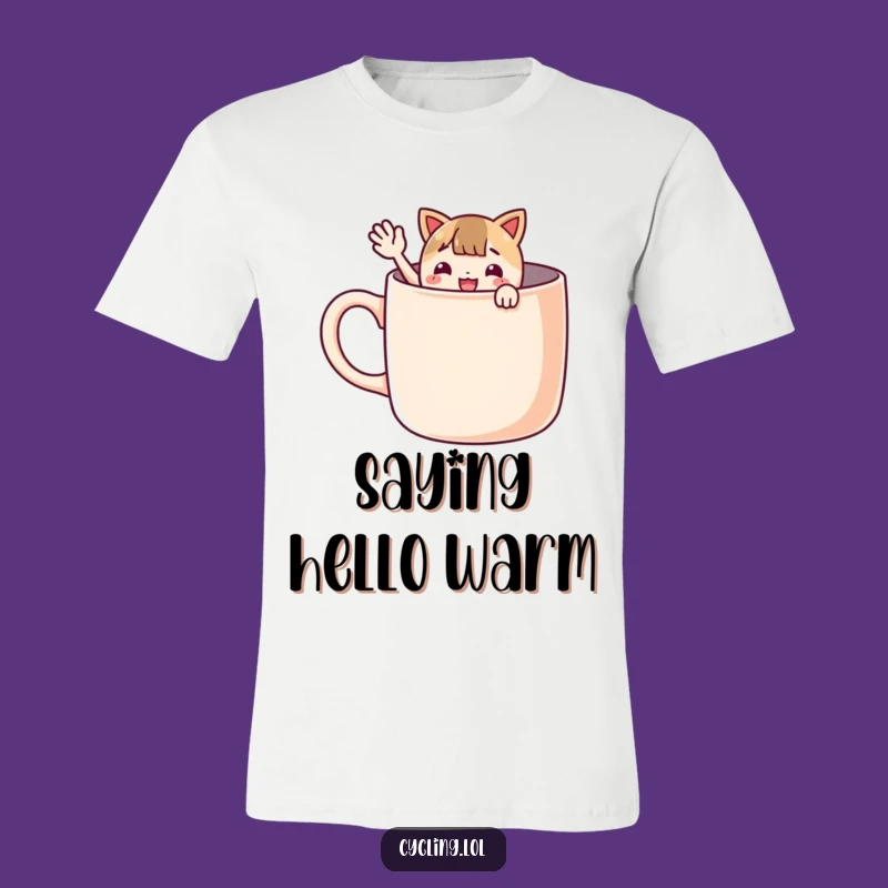 Funny Giant Mug Peek T-Shirt: Waving Character Cheer, Cozy Style, Perfect Gift