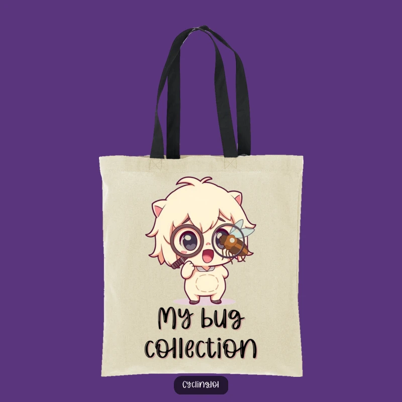 Funny Art Tote: Monocle Character Magnifying Insect - Stylish and Humorous Carry-all
