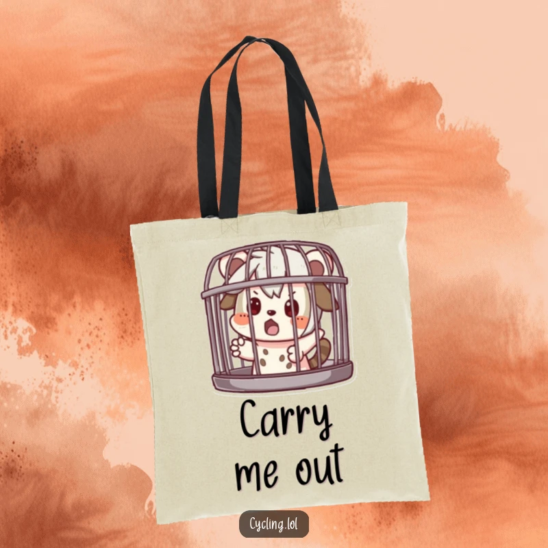 Funny Tote Bag: Character playfully caged and surprised, a humorous design great for carrying essentials and expressing a funny personality, a perfect gift.